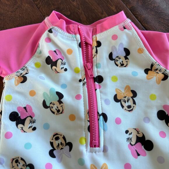 Disney Baby Girls 3-6 Months One Piece Rash Guard Swimsuit Minnie Mouse Pink - Picture 7 of 7